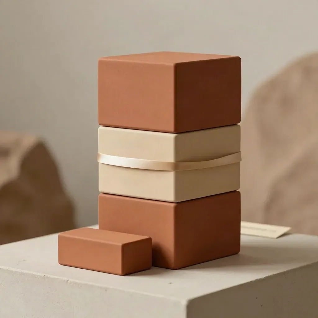 Terracotta modular commission audit pack with sealed ring and index block on a plaster plinth